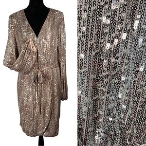 VENUS Sequin Midi Dress in Silver and Gold